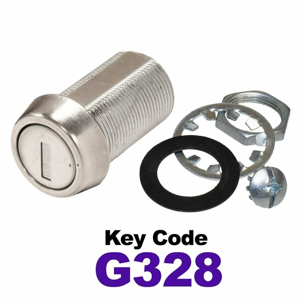 Global RV SS Compartment Lock, Cam/Blade Style, 1-1/8in Threaded Barrel, Blades not Included, Keyed to G328 CLB-328-118-SS